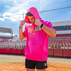BSBL-SZN Youth Short Sleeve Hoodie V3 - Pink/Smiley Slugger