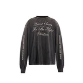 Saint Michael Script & Skull Graphic Distressed Sweatshirt