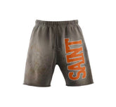 Saint Michael Distressed Vintage Effect Large Graphic Logo Sweat Shorts