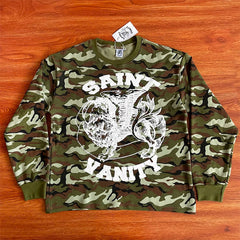 SAINT VANITY Vintage Camouflage Print Casual Long-Sleeved T-shirt