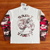 SAINT VANITY Camouflage Spliced Sleeve Fake Two piece Long sleeved T-shirt European and American Trendy
