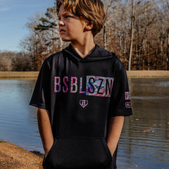 Realtree BSBL-SZN Short Sleeve Youth Hoodie V3 - Black/Aspect Blue