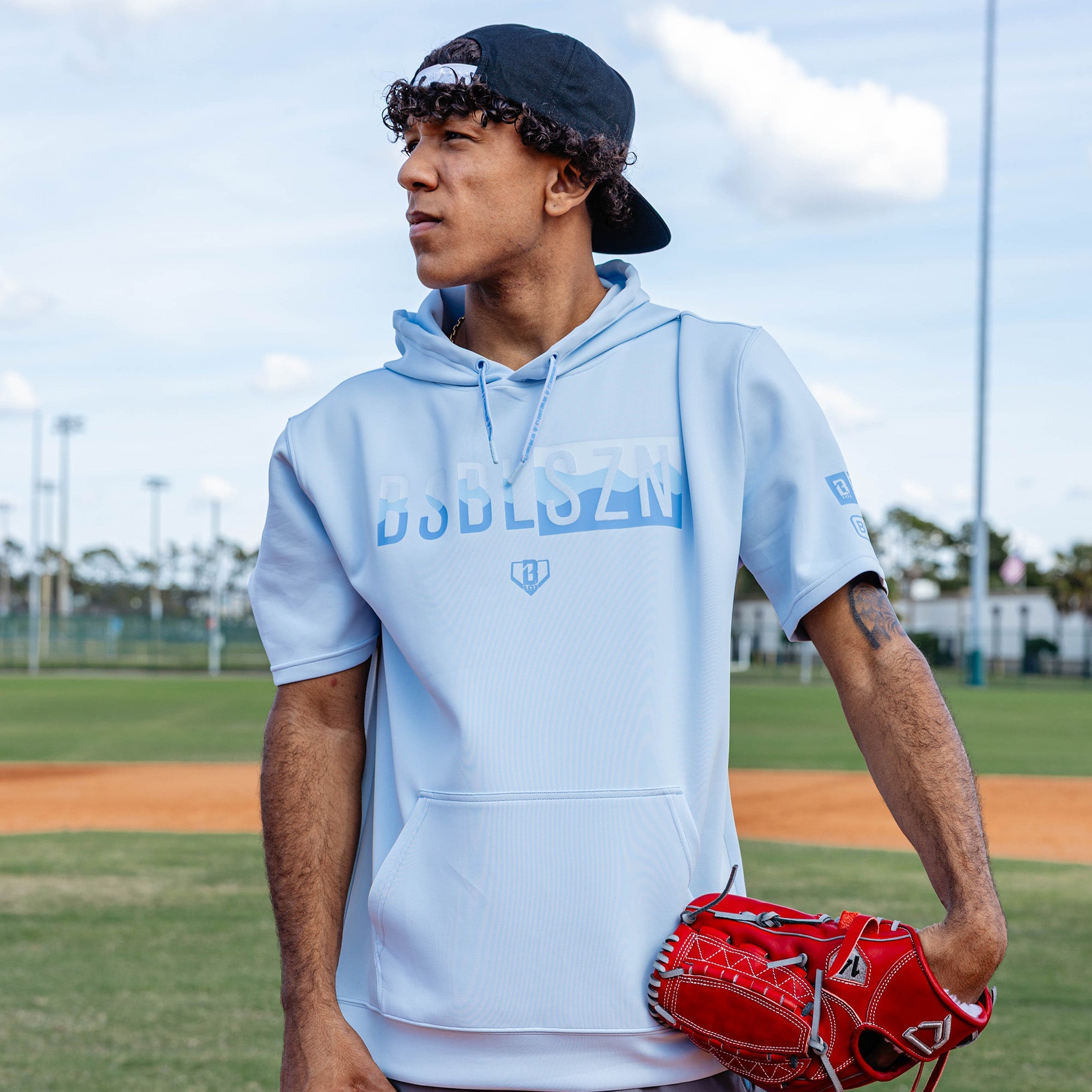 BSBL-SZN Youth Short Sleeve Hoodie V3 - Powder Blue/Wavy