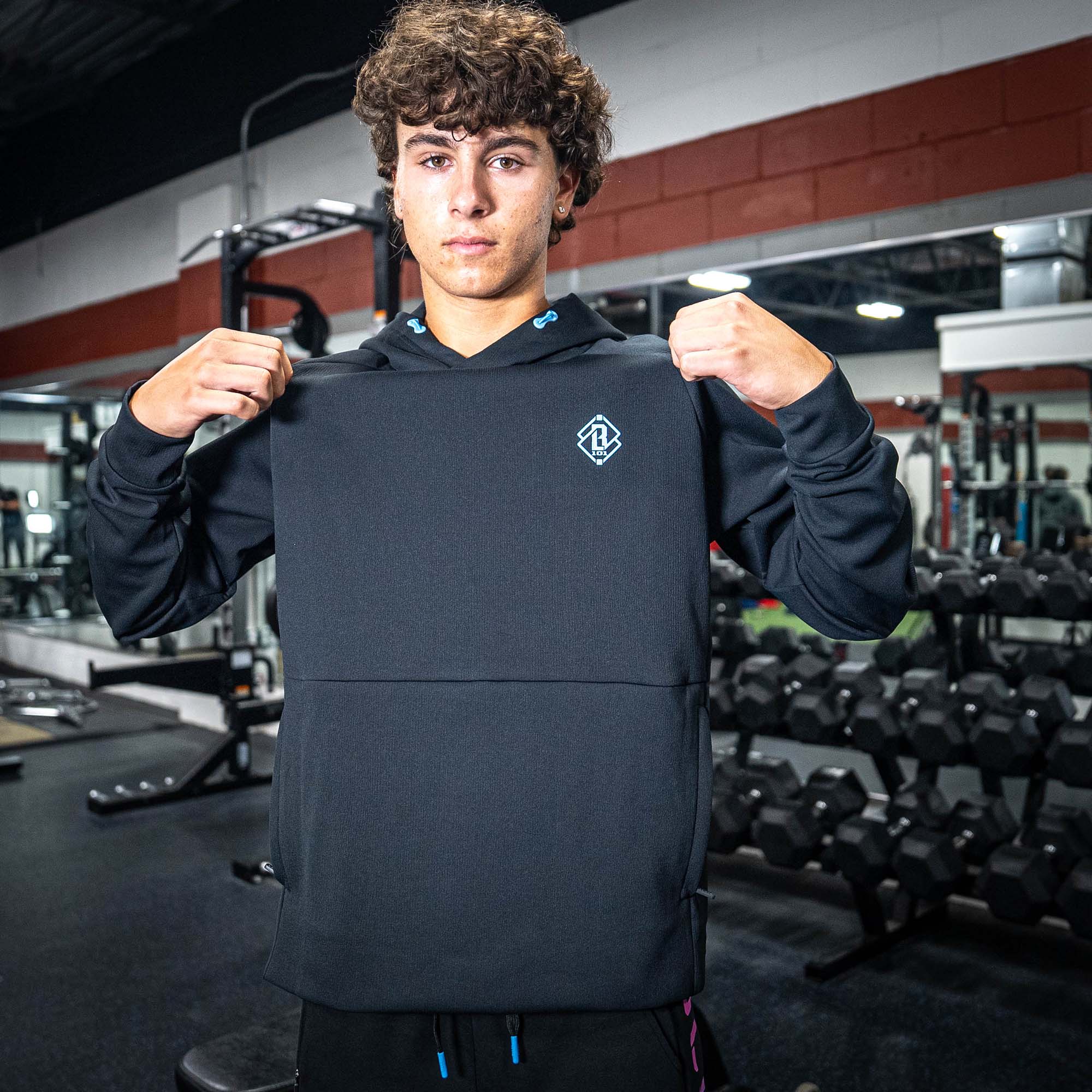 Diamond Tech Side Vented Youth Hoodie - Black/Light Blue