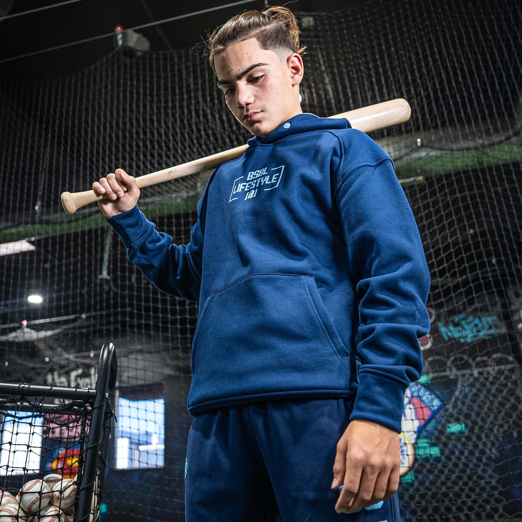 Off-Field Performance Youth Hoodie - Navy/Light Blue