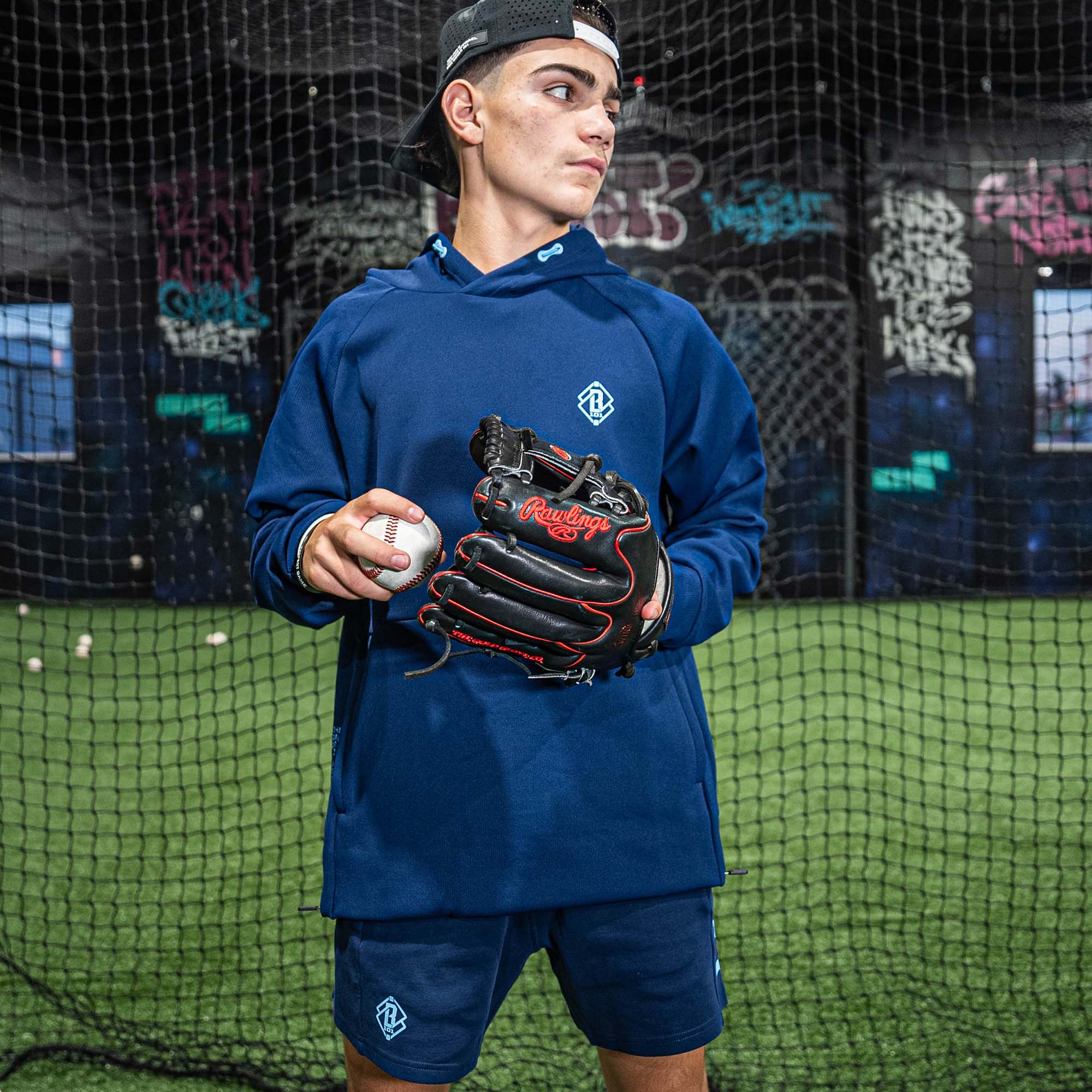 Diamond Tech Side Vented Hoodie - Navy/Light Blue