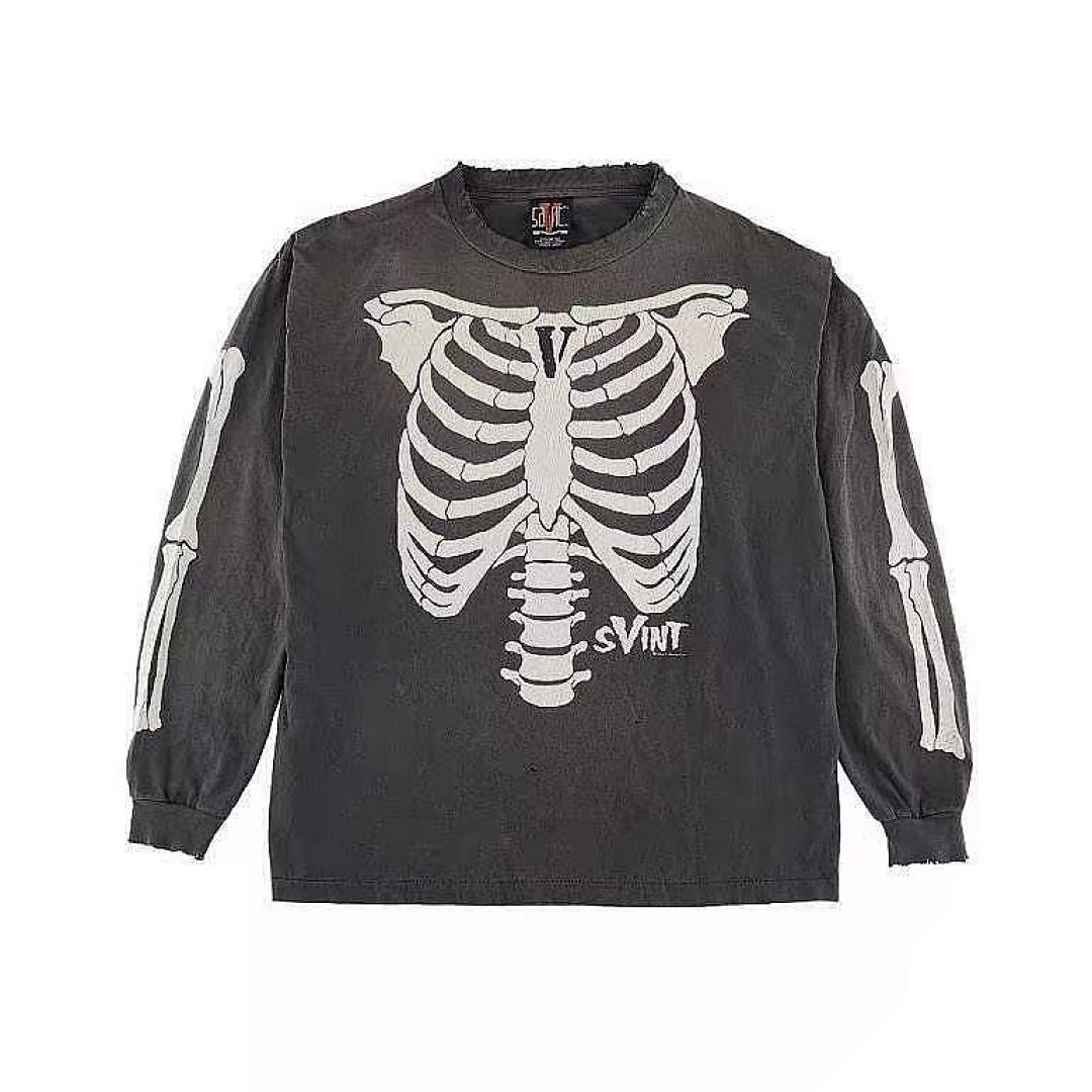 Saint Michael Skeleton Ribcage Graphic Long Sleeve Sweatshirt