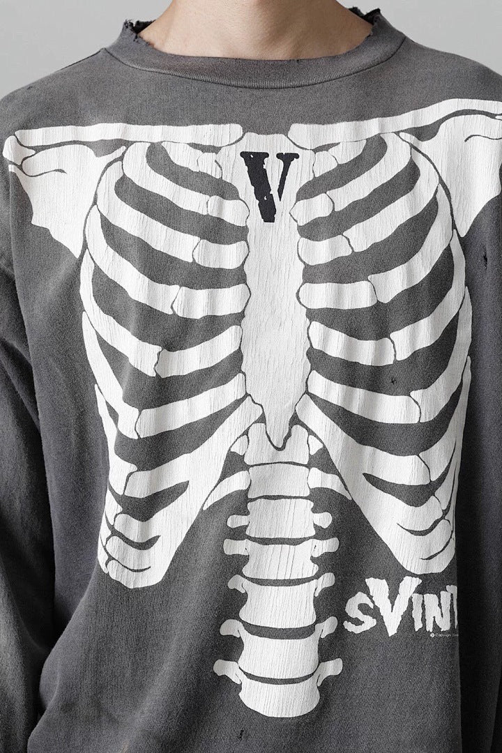 Saint Michael Skeleton Ribcage Graphic Long Sleeve Sweatshirt