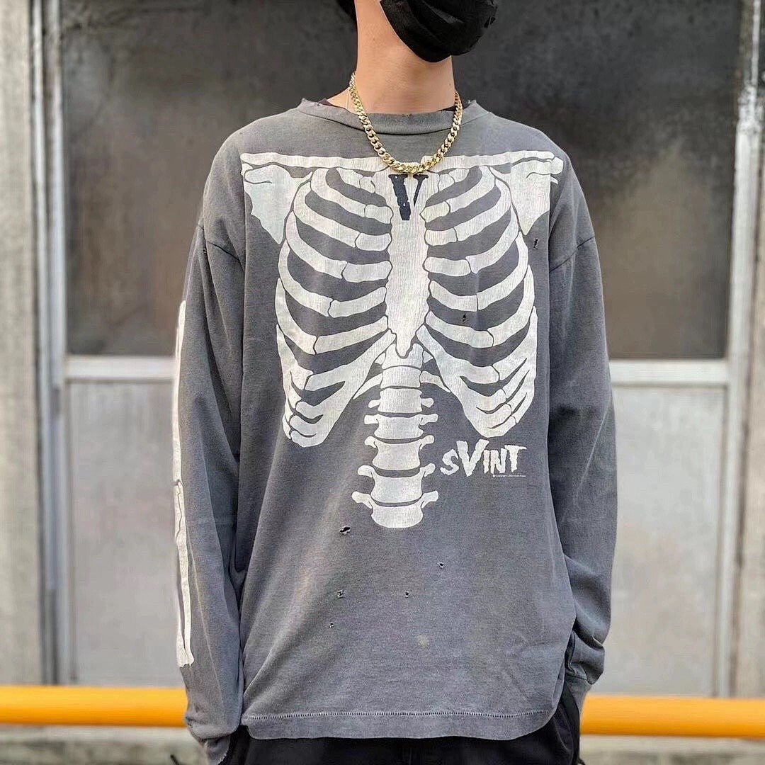 Saint Michael Skeleton Ribcage Graphic Long Sleeve Sweatshirt