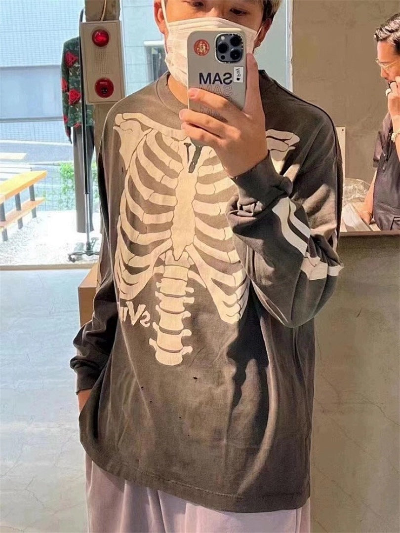 Saint Michael Skeleton Ribcage Graphic Long Sleeve Sweatshirt