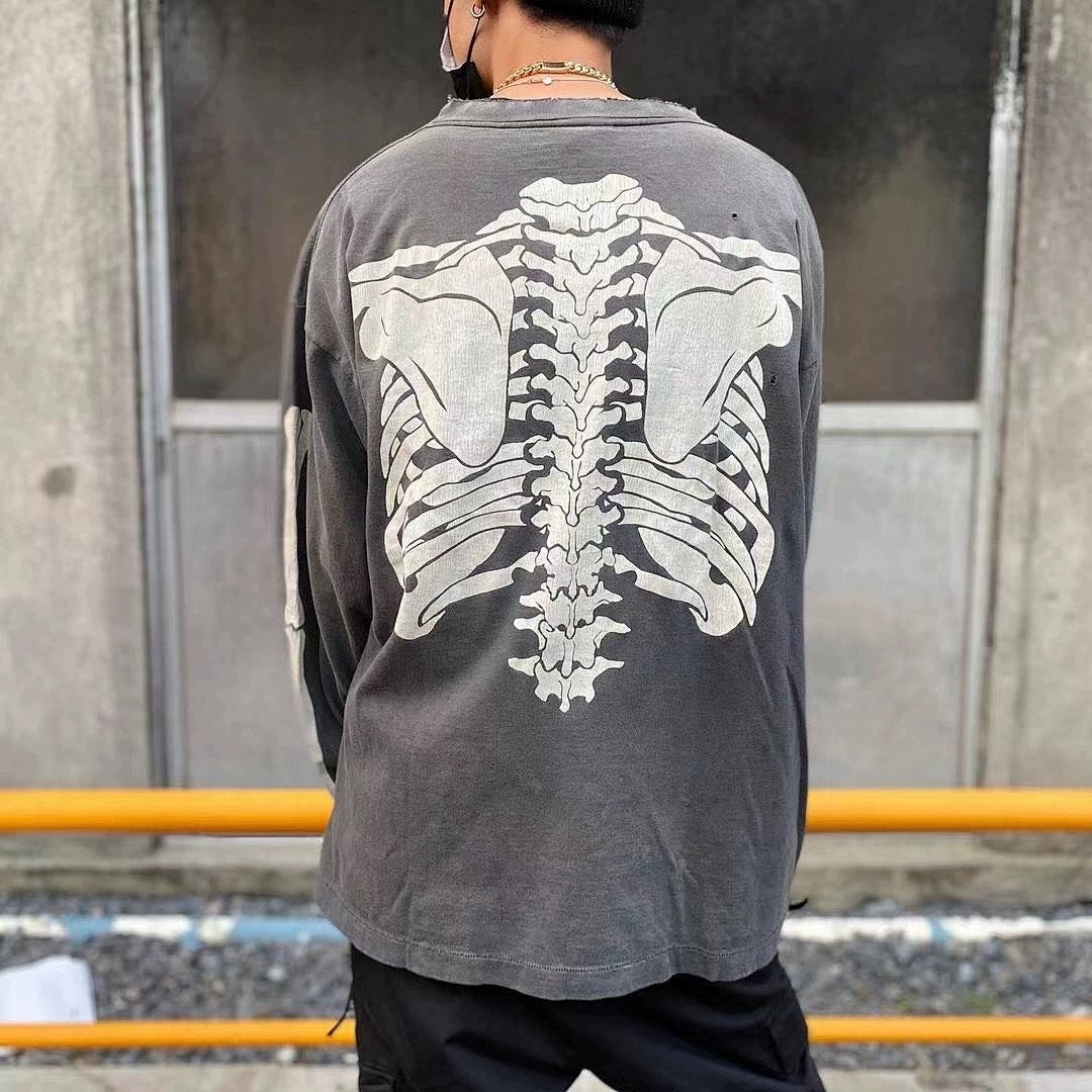 Saint Michael Skeleton Ribcage Graphic Long Sleeve Sweatshirt