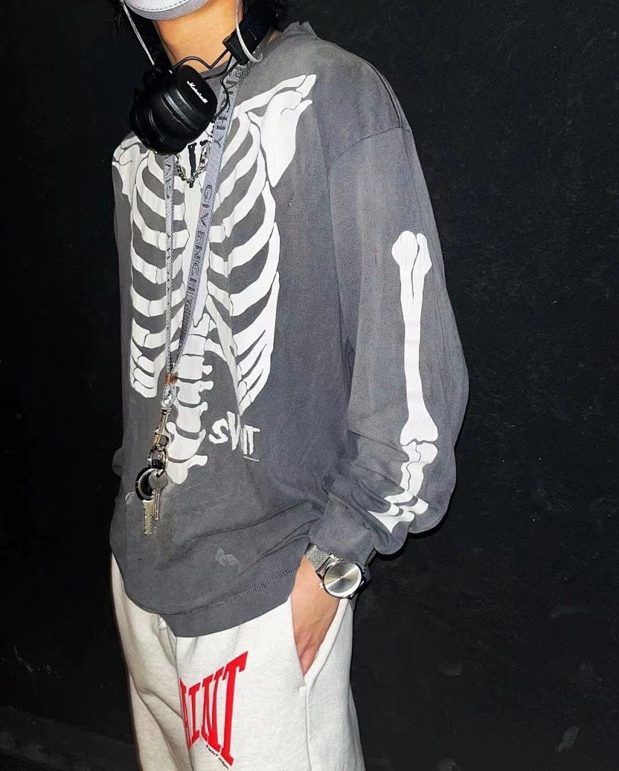 Saint Michael Skeleton Ribcage Graphic Long Sleeve Sweatshirt