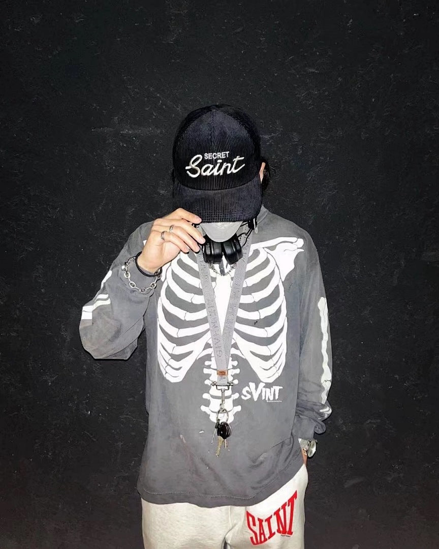 Saint Michael Skeleton Ribcage Graphic Long Sleeve Sweatshirt