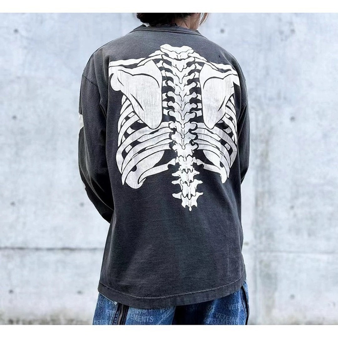Saint Michael Skeleton Ribcage Graphic Long Sleeve Sweatshirt