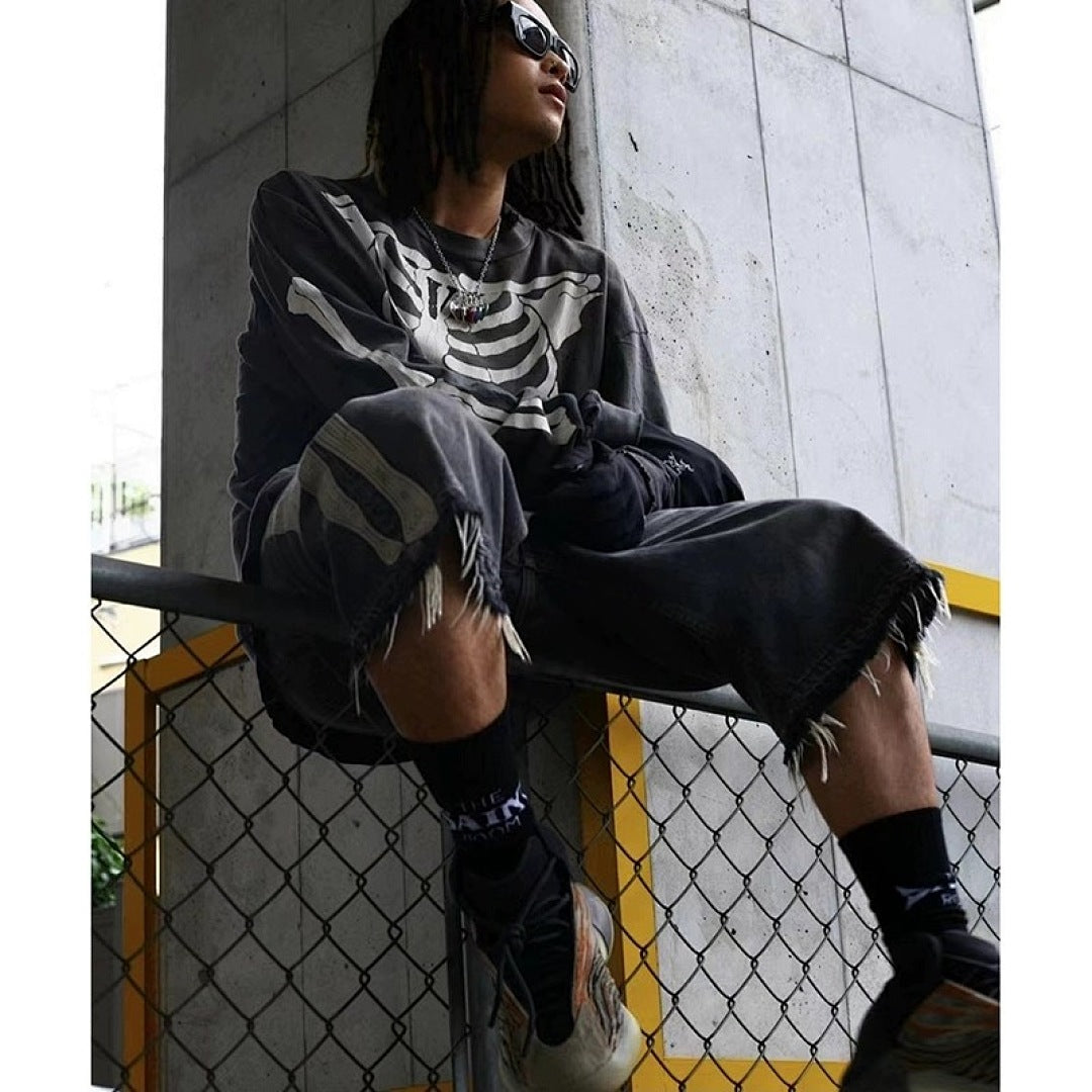 Saint Michael Skeleton Ribcage Graphic Long Sleeve Sweatshirt
