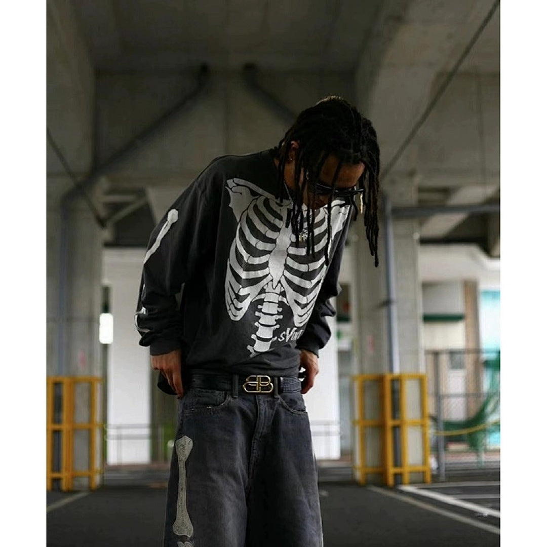 Saint Michael Skeleton Ribcage Graphic Long Sleeve Sweatshirt