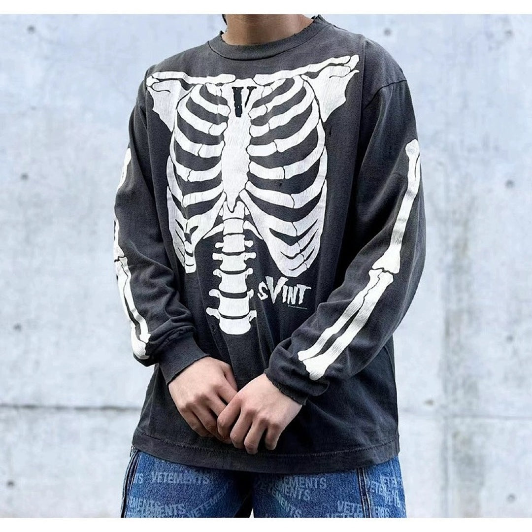 Saint Michael Skeleton Ribcage Graphic Long Sleeve Sweatshirt