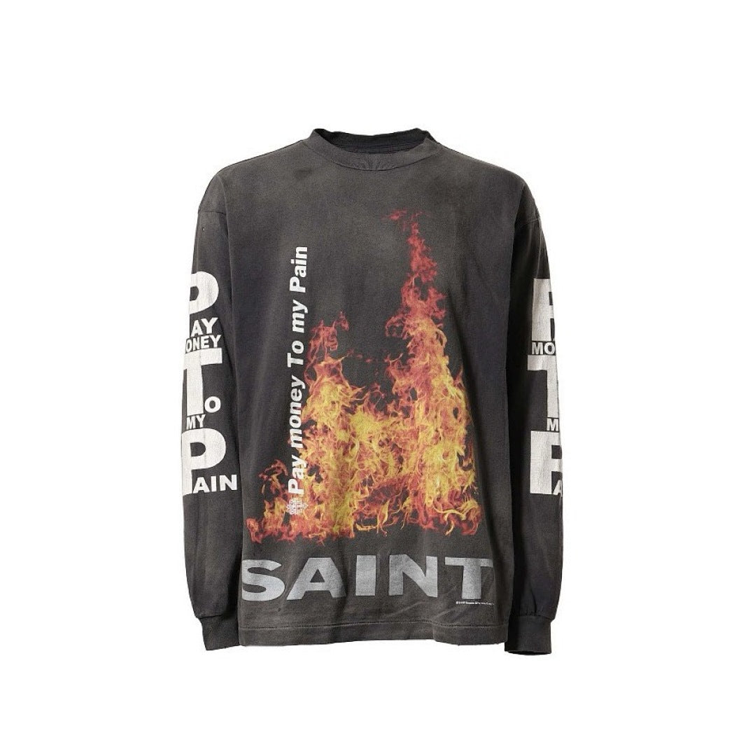 Saint Michael Fire Graphic & Sleeve Print Sweatshirt