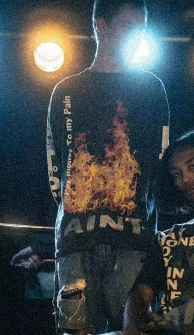 Saint Michael Fire Graphic & Sleeve Print Sweatshirt