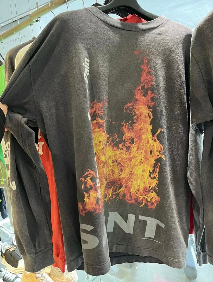 Saint Michael Fire Graphic & Sleeve Print Sweatshirt