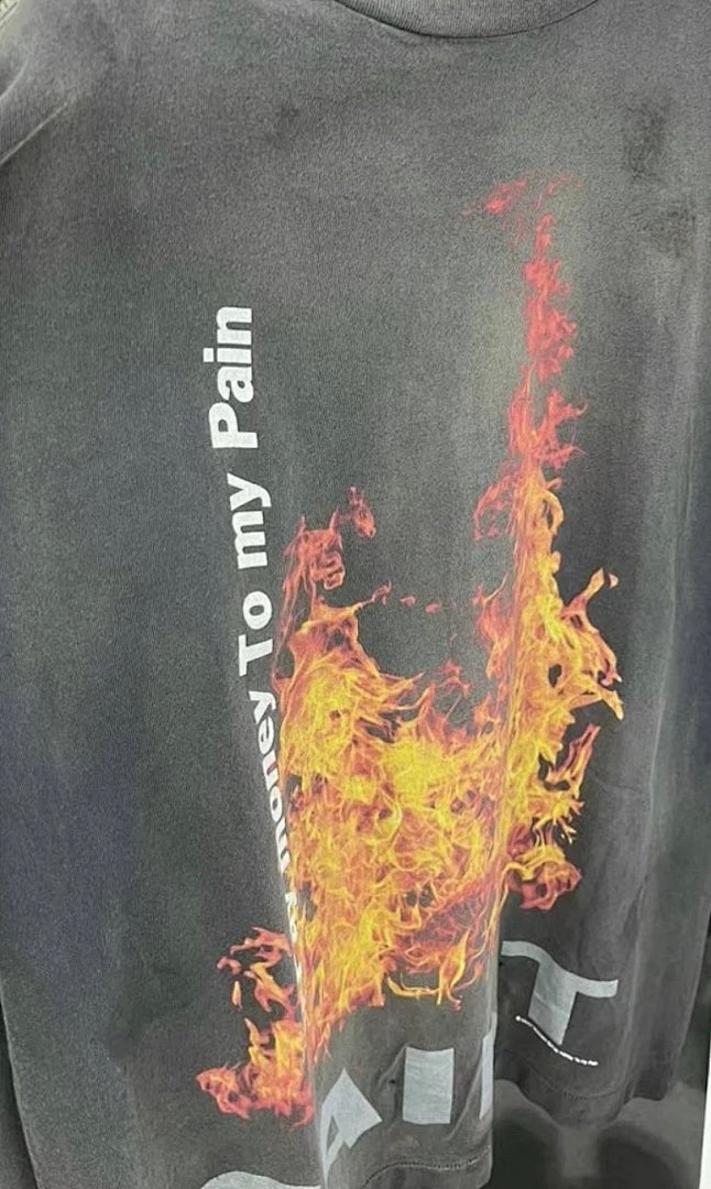 Saint Michael Fire Graphic & Sleeve Print Sweatshirt