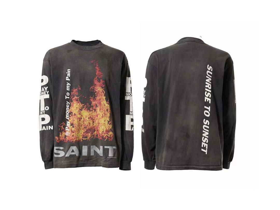 Saint Michael Fire Graphic & Sleeve Print Sweatshirt