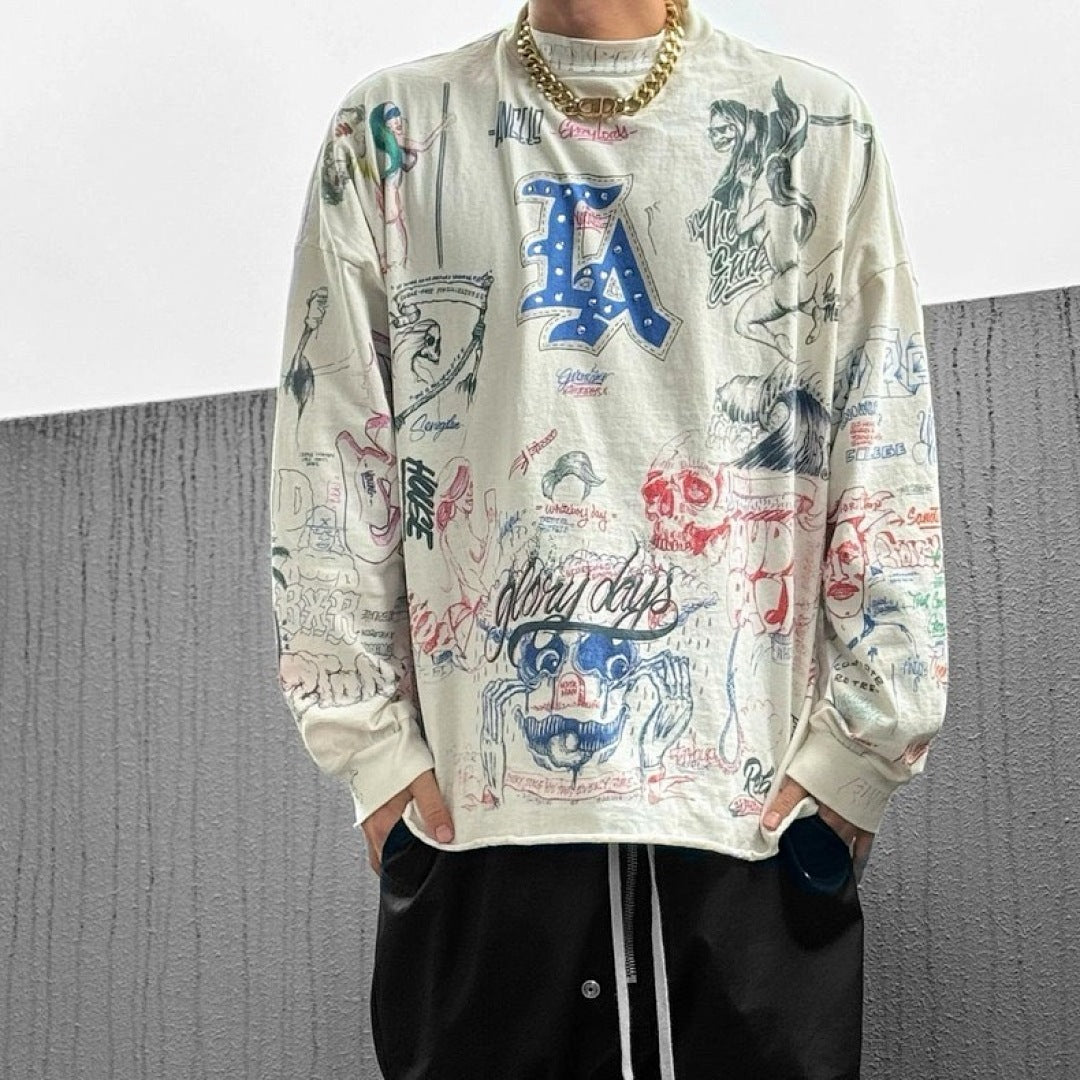 Saint Michael All-Over Doodle & Emblem Graphic Long Sleeve