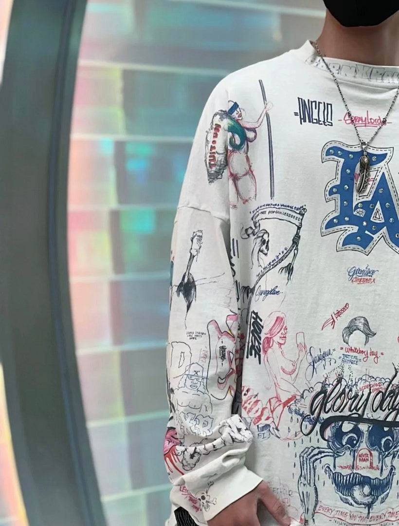 Saint Michael All-Over Doodle & Emblem Graphic Long Sleeve