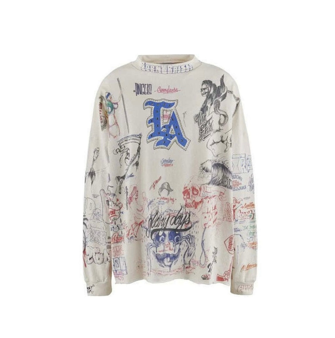 Saint Michael All-Over Doodle & Emblem Graphic Long Sleeve