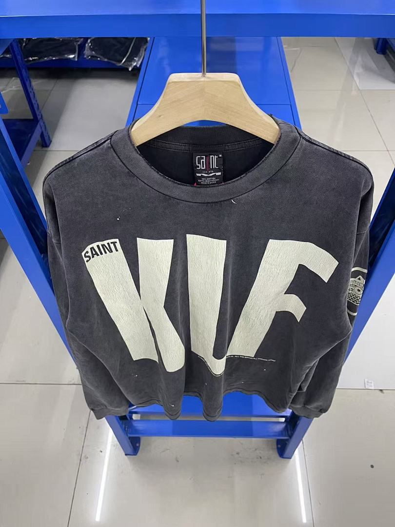 Saint Michael Distressed KLF Block Typography Sweatshirt
