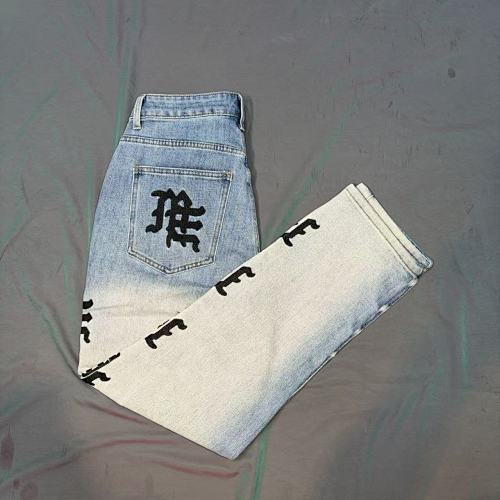 MIXED EMOTION Repeated Letter Side Graphic Jeans