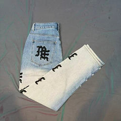 MIXED EMOTION Repeated Letter Side Graphic Jeans