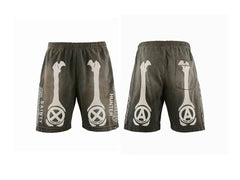 Saint Michael Skeleton Bone Print Anarchy Graphic Sweat Shorts