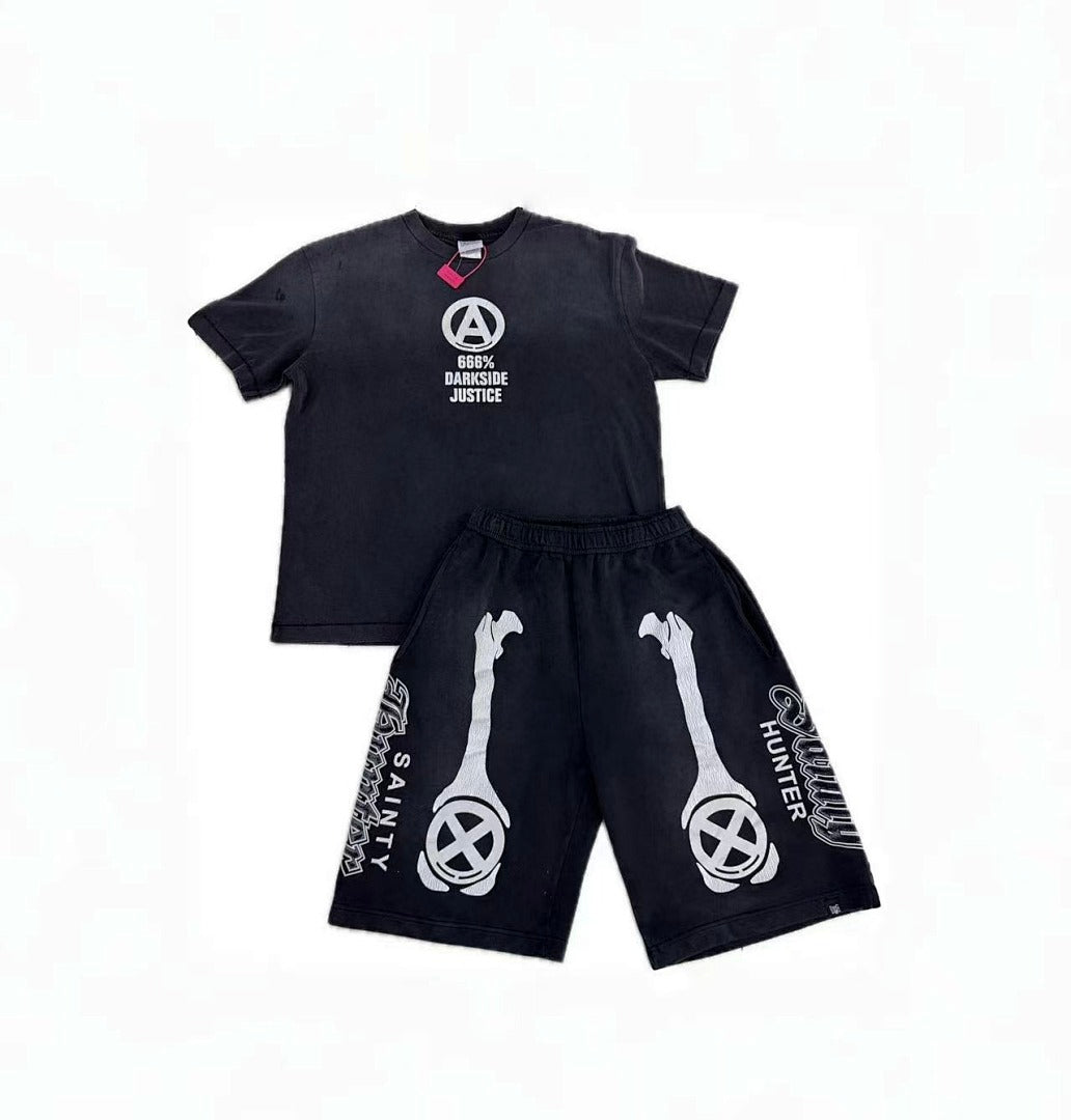 Saint Michael Skeleton Bone Print Anarchy Graphic Sweat Shorts