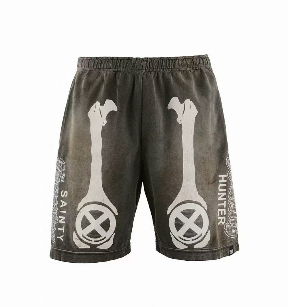 Saint Michael Skeleton Bone Print Anarchy Graphic Sweat Shorts