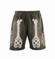 Saint Michael Skeleton Bone Print Anarchy Graphic Sweat Shorts