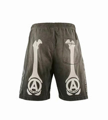 Saint Michael Skeleton Bone Print Anarchy Graphic Sweat Shorts