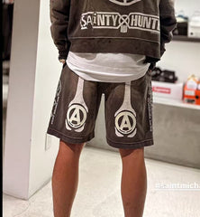 Saint Michael Skeleton Bone Print Anarchy Graphic Sweat Shorts