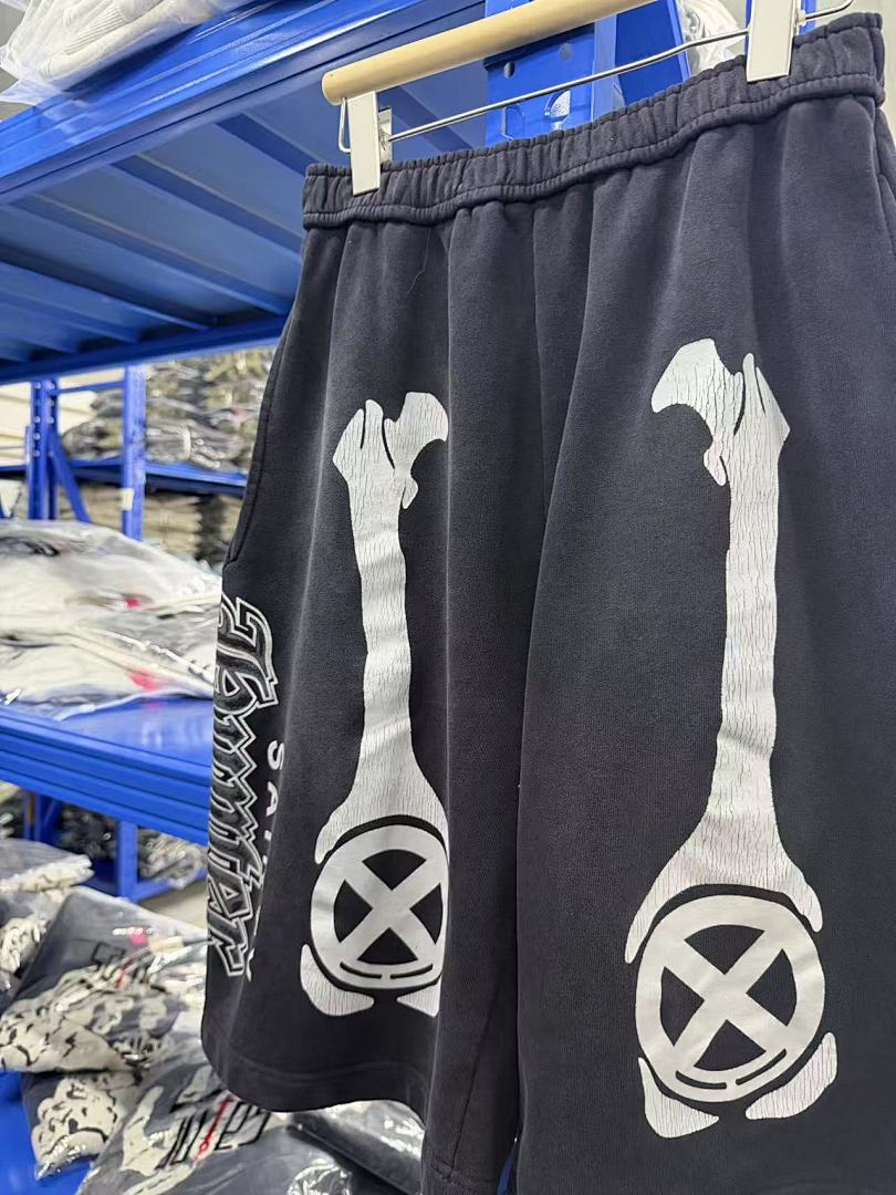 Saint Michael Skeleton Bone Print Anarchy Graphic Sweat Shorts