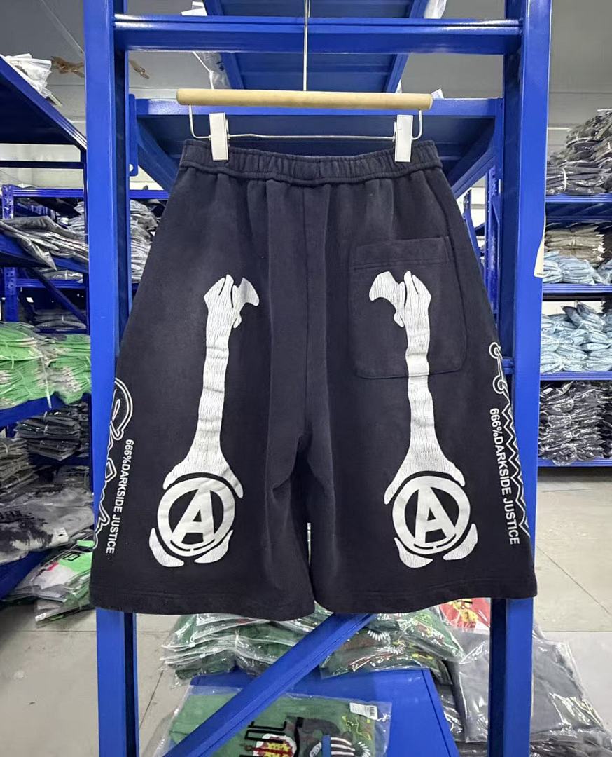 Saint Michael Skeleton Bone Print Anarchy Graphic Sweat Shorts