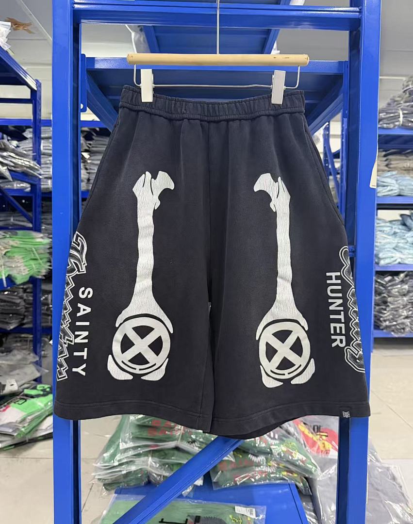 Saint Michael Skeleton Bone Print Anarchy Graphic Sweat Shorts