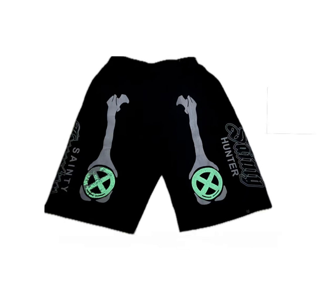 Saint Michael Skeleton Bone Print Anarchy Graphic Sweat Shorts