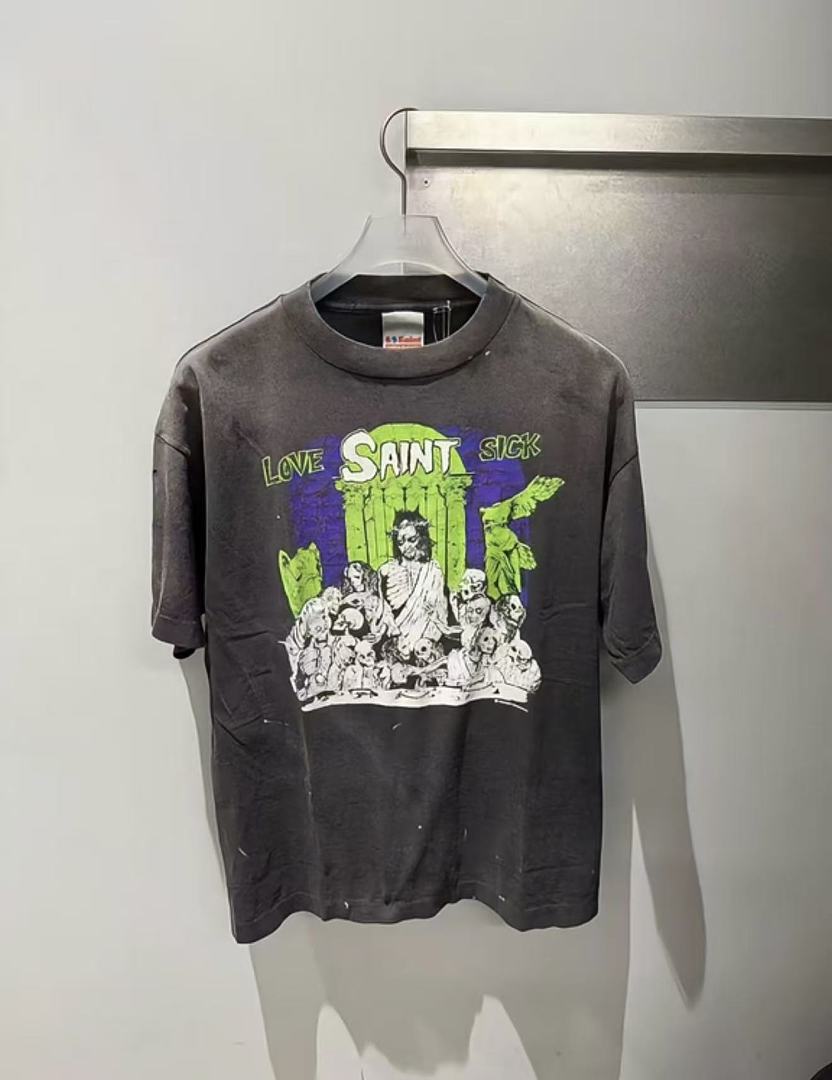 Saint Michael Graphic Art Vintage Washed Crewneck T-Shirt
