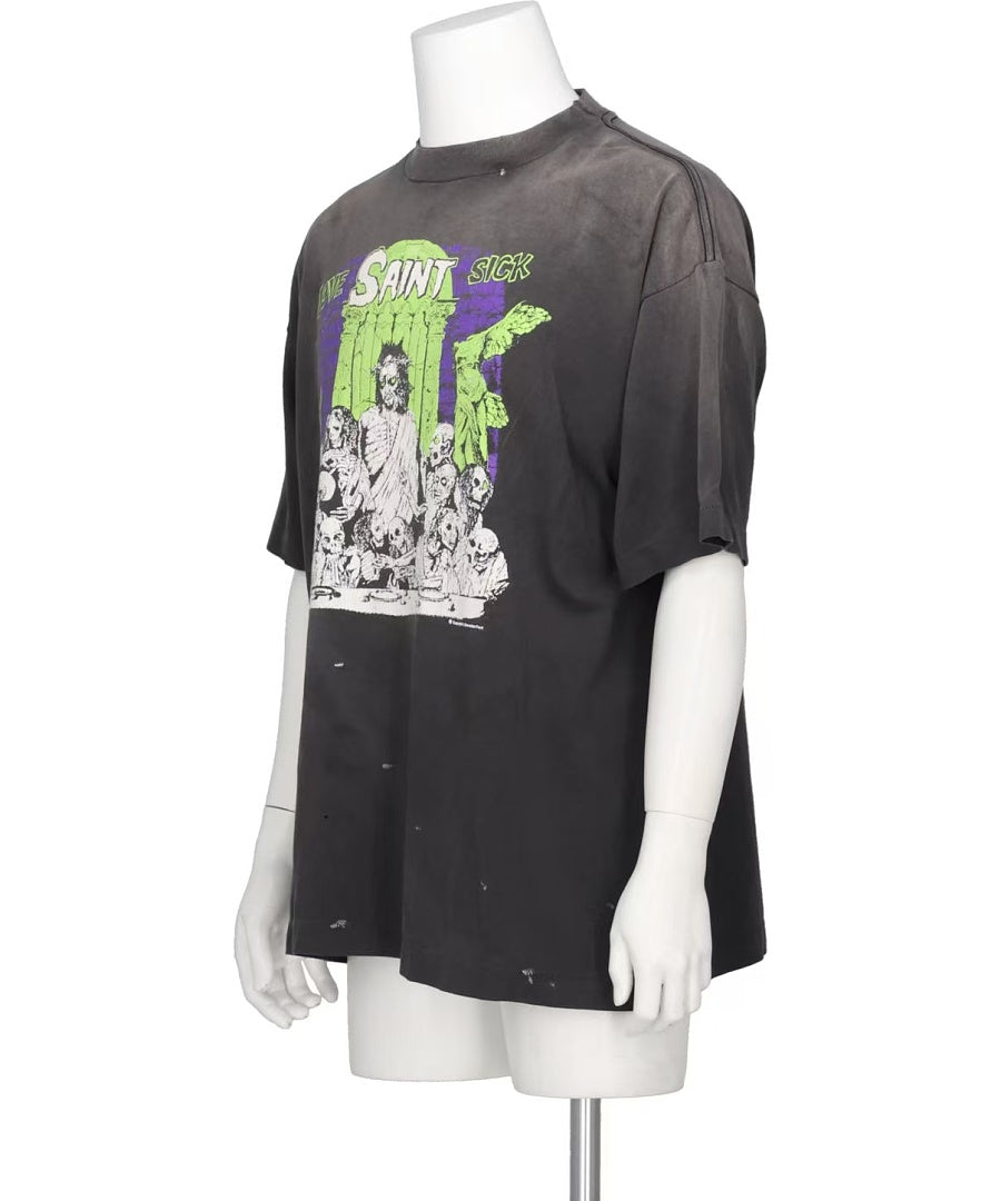 Saint Michael Graphic Art Vintage Washed Crewneck T-Shirt