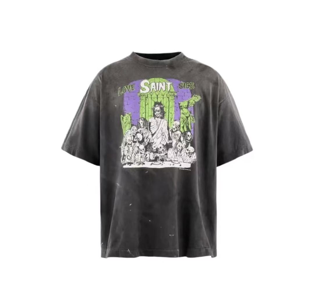 Saint Michael Graphic Art Vintage Washed Crewneck T-Shirt