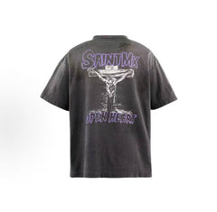 Saint Michael Graphic Art Vintage Washed Crewneck T-Shirt
