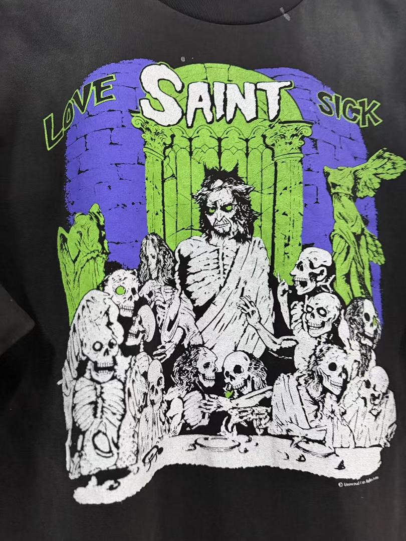 Saint Michael Graphic Art Vintage Washed Crewneck T-Shirt