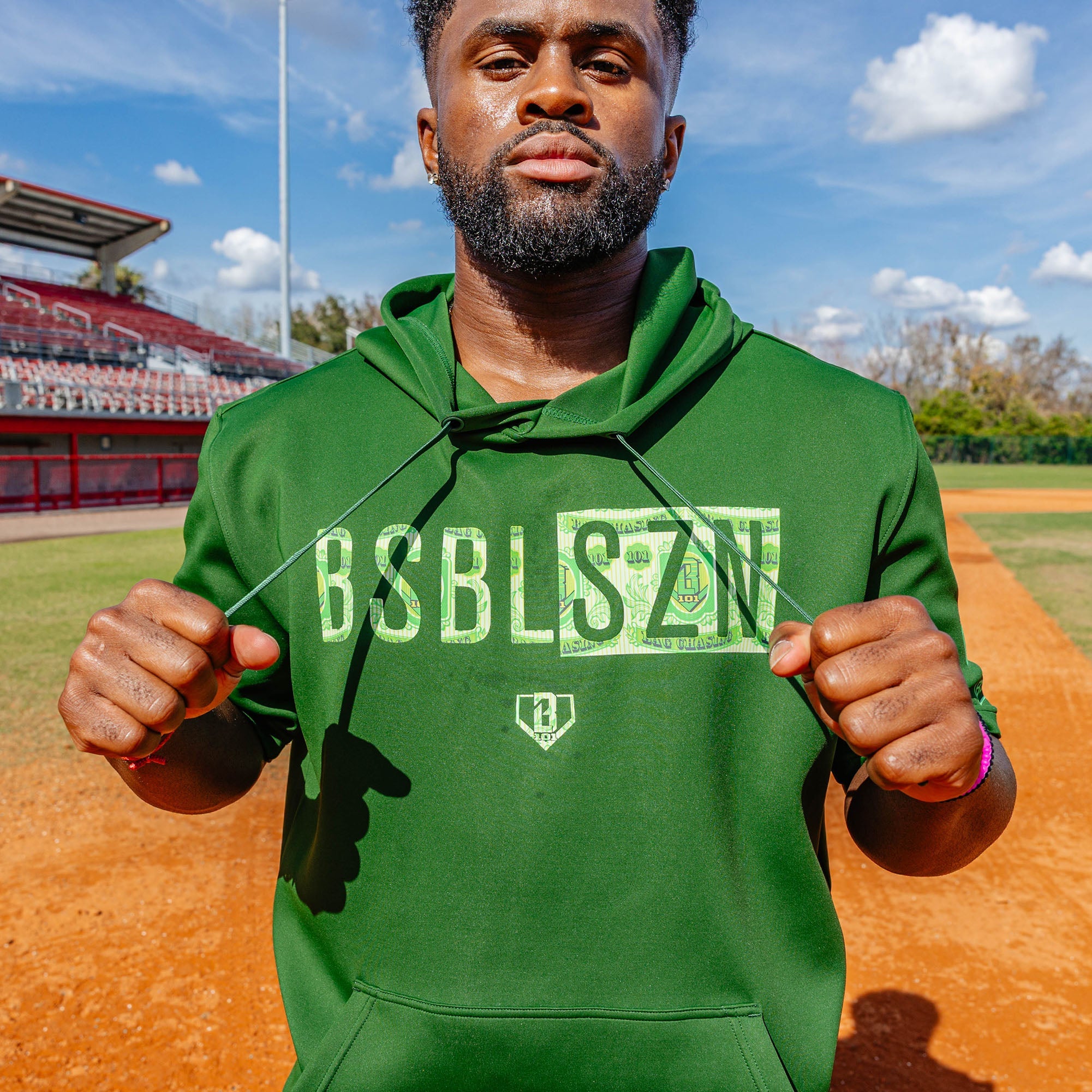 BSBL-SZN Youth Short Sleeve Hoodie V3 - Dark Green/Bag Chaser