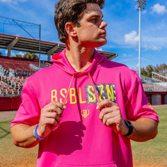 BSBL-SZN Youth Short Sleeve Hoodie V3 - Pink/Smiley Slugger