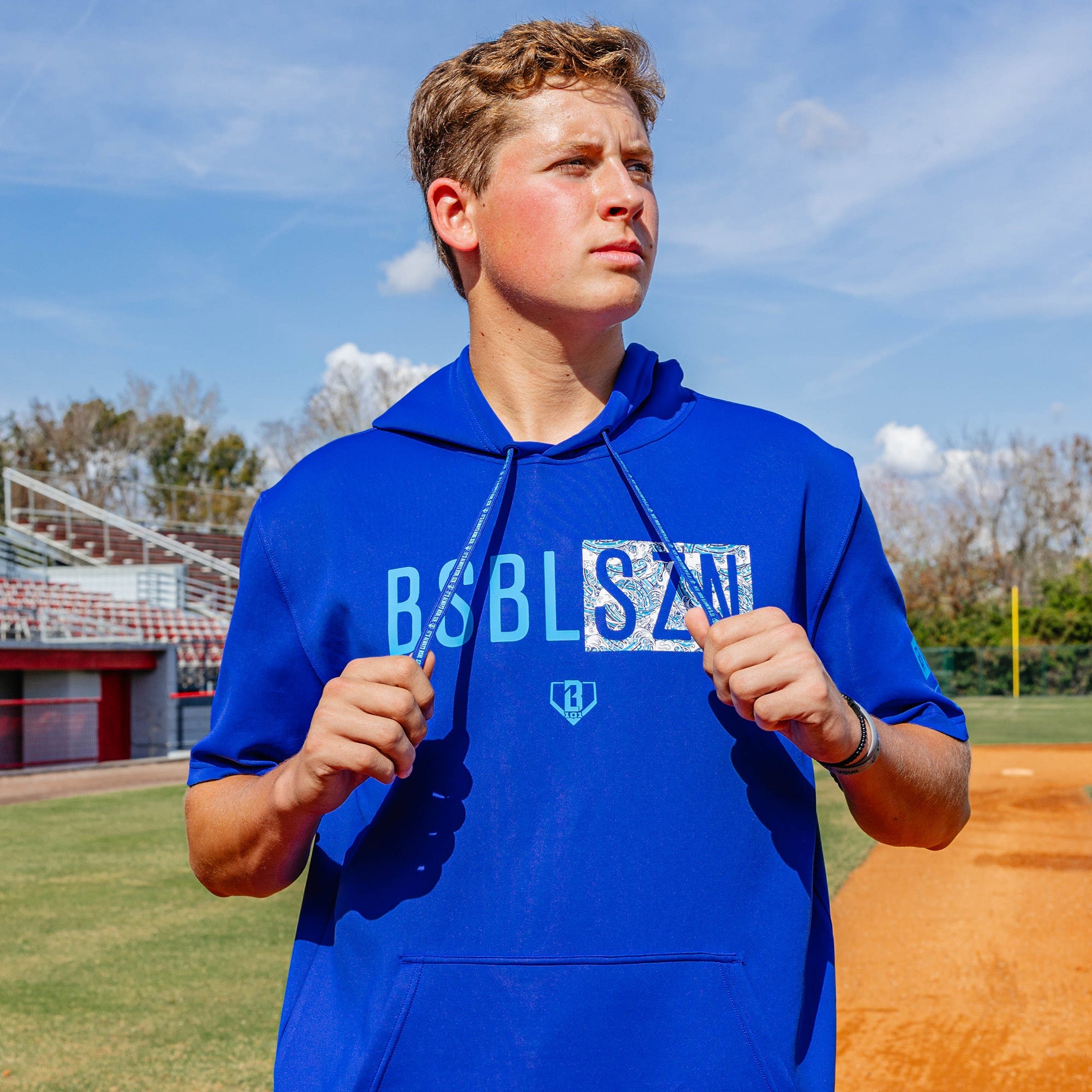 BSBL-SZN Youth Short Sleeve Hoodie V3 - Royal Blue/Oceans
